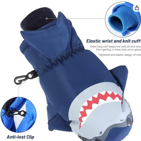 NEW 3M THINSULATE SHARK SNOW SKI WINTER GLOVES MITTENS FLEECE LINING SZ 4T-6T - Picture 2 of 7